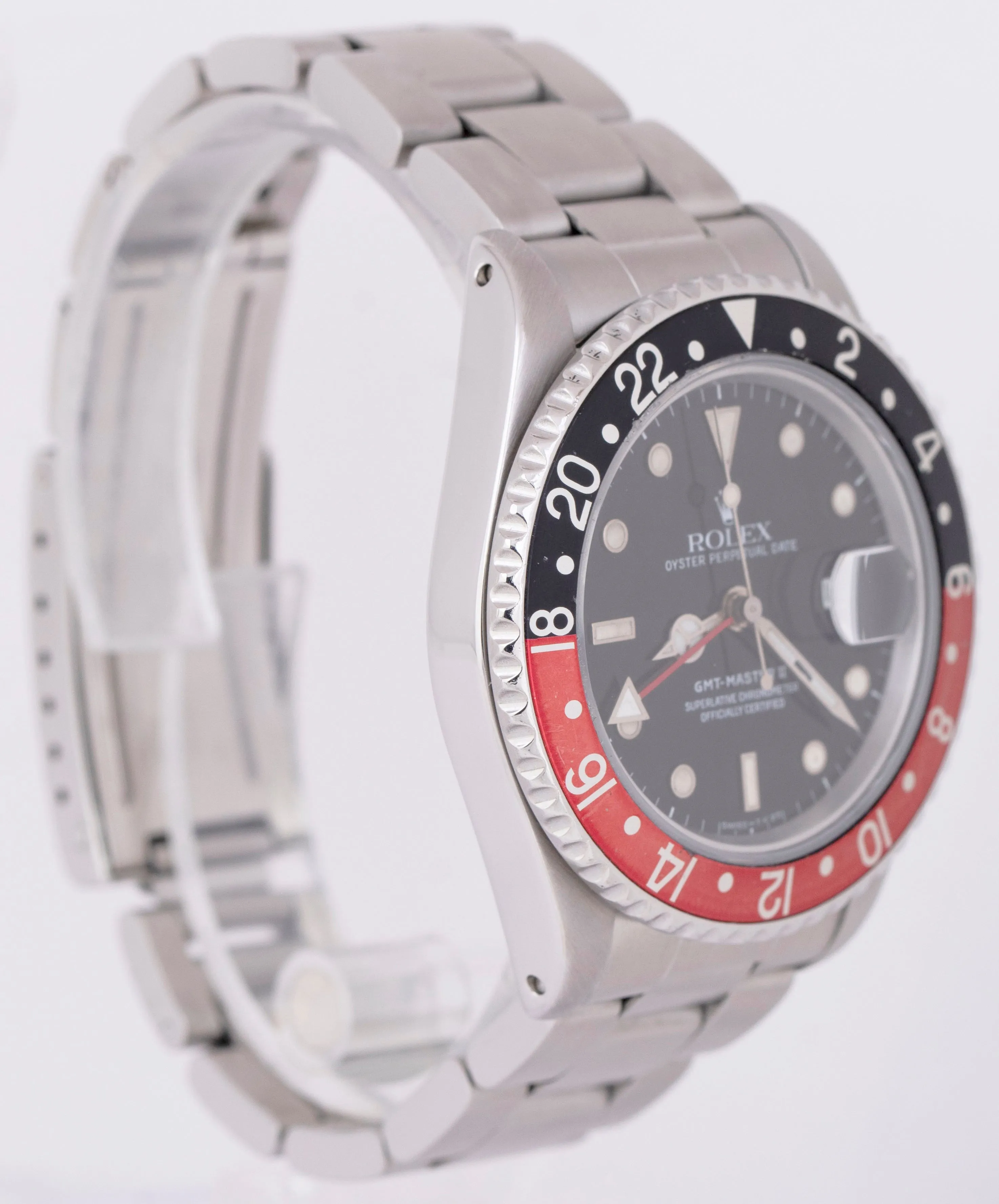PAPERS Rolex GMT-Master II COKE Oyster Stainless Black Red Watch Date 16710 BOX