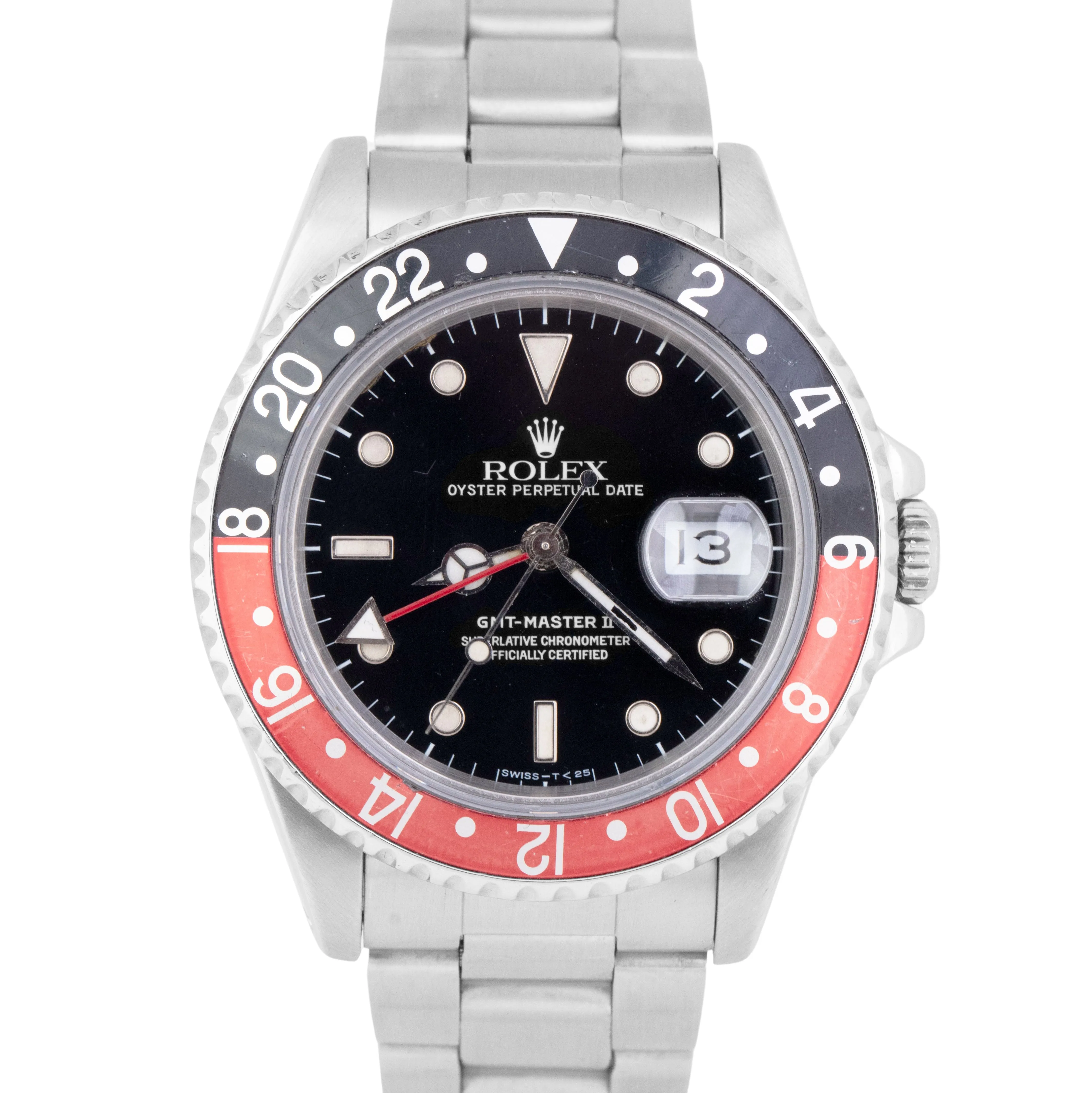 PAPERS Rolex GMT-Master II COKE Oyster Stainless Black Red Watch Date 16710 BOX