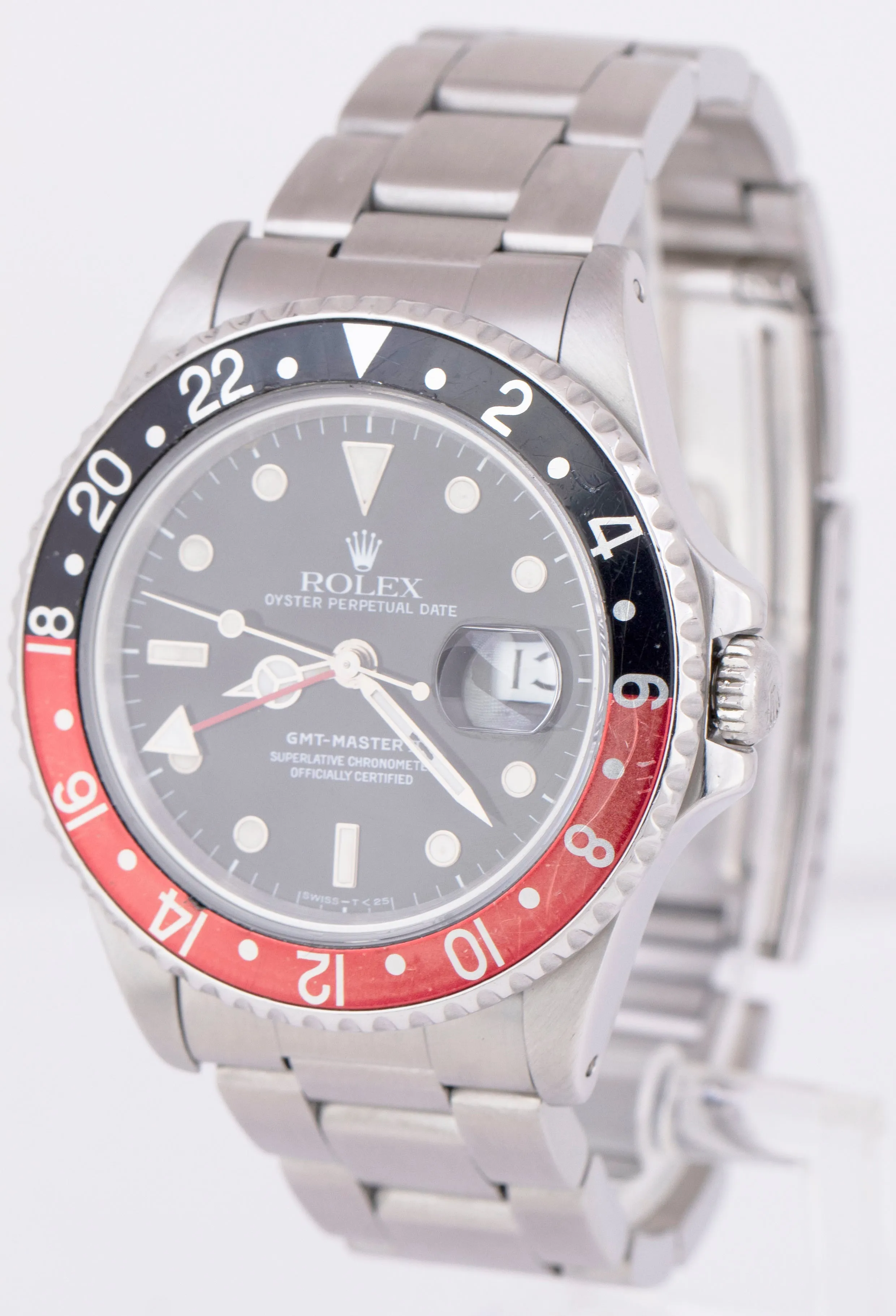 PAPERS Rolex GMT-Master II COKE Oyster Stainless Black Red Watch Date 16710 BOX