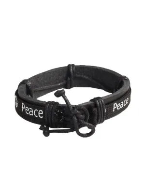 Peace Unisex Dark Black Leather Wrap Bracelet