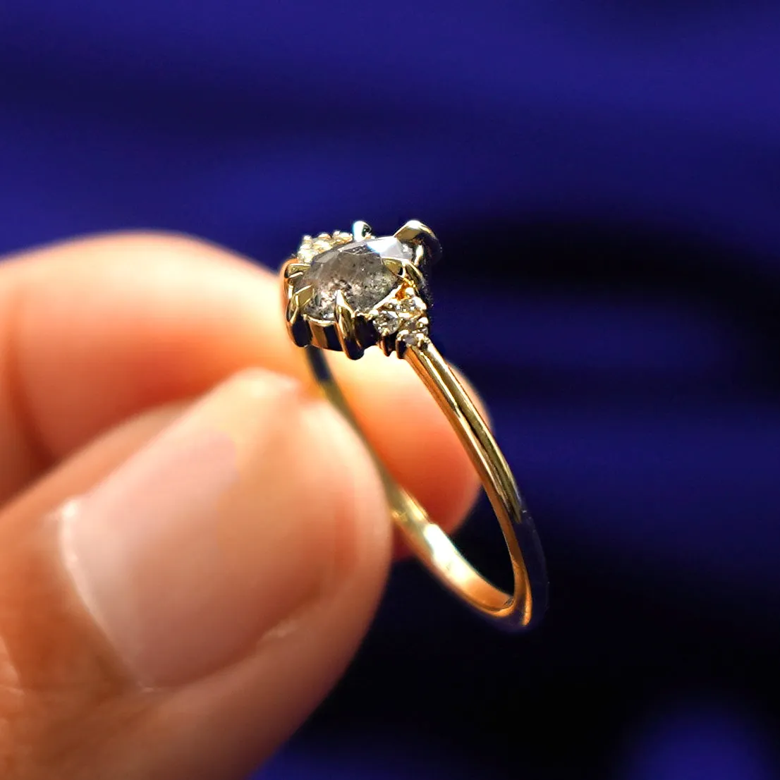 Pear Salt and Pepper Diamond Cluster Ring