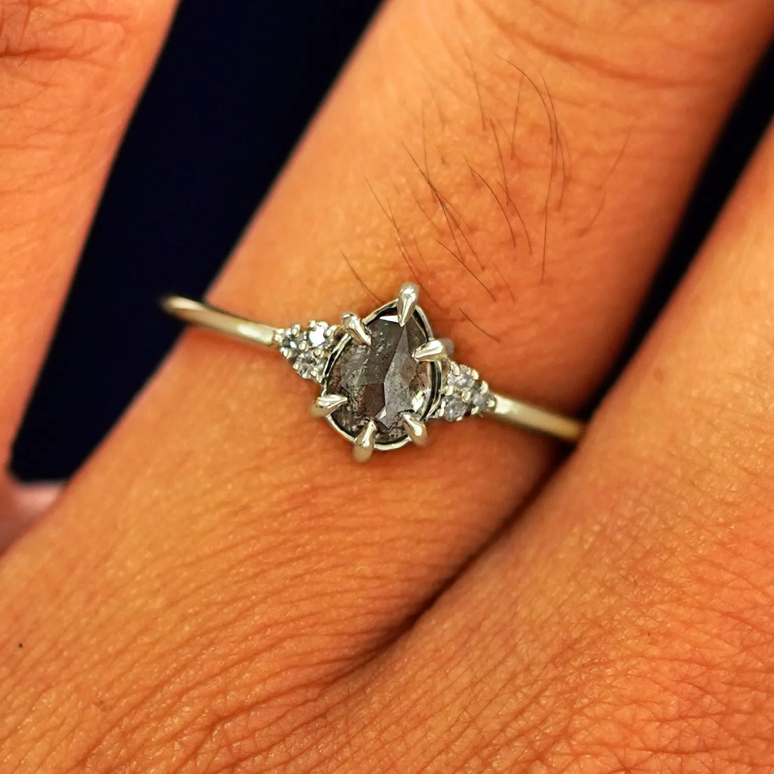 Pear Salt and Pepper Diamond Cluster Ring