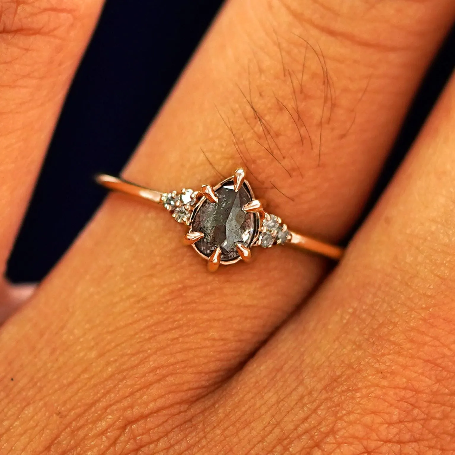 Pear Salt and Pepper Diamond Cluster Ring