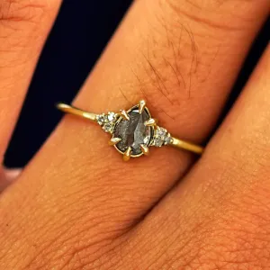 Pear Salt and Pepper Diamond Cluster Ring