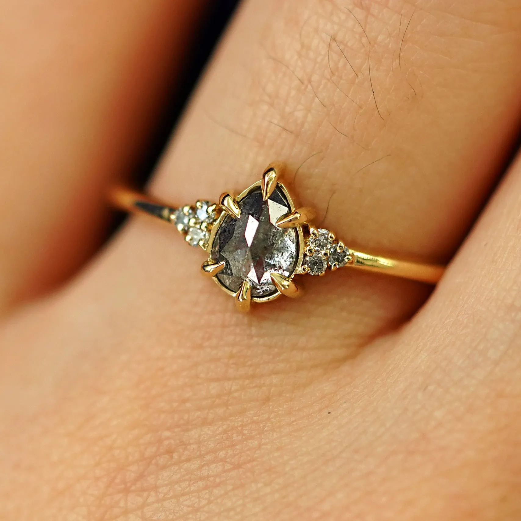 Pear Salt and Pepper Diamond Cluster Ring