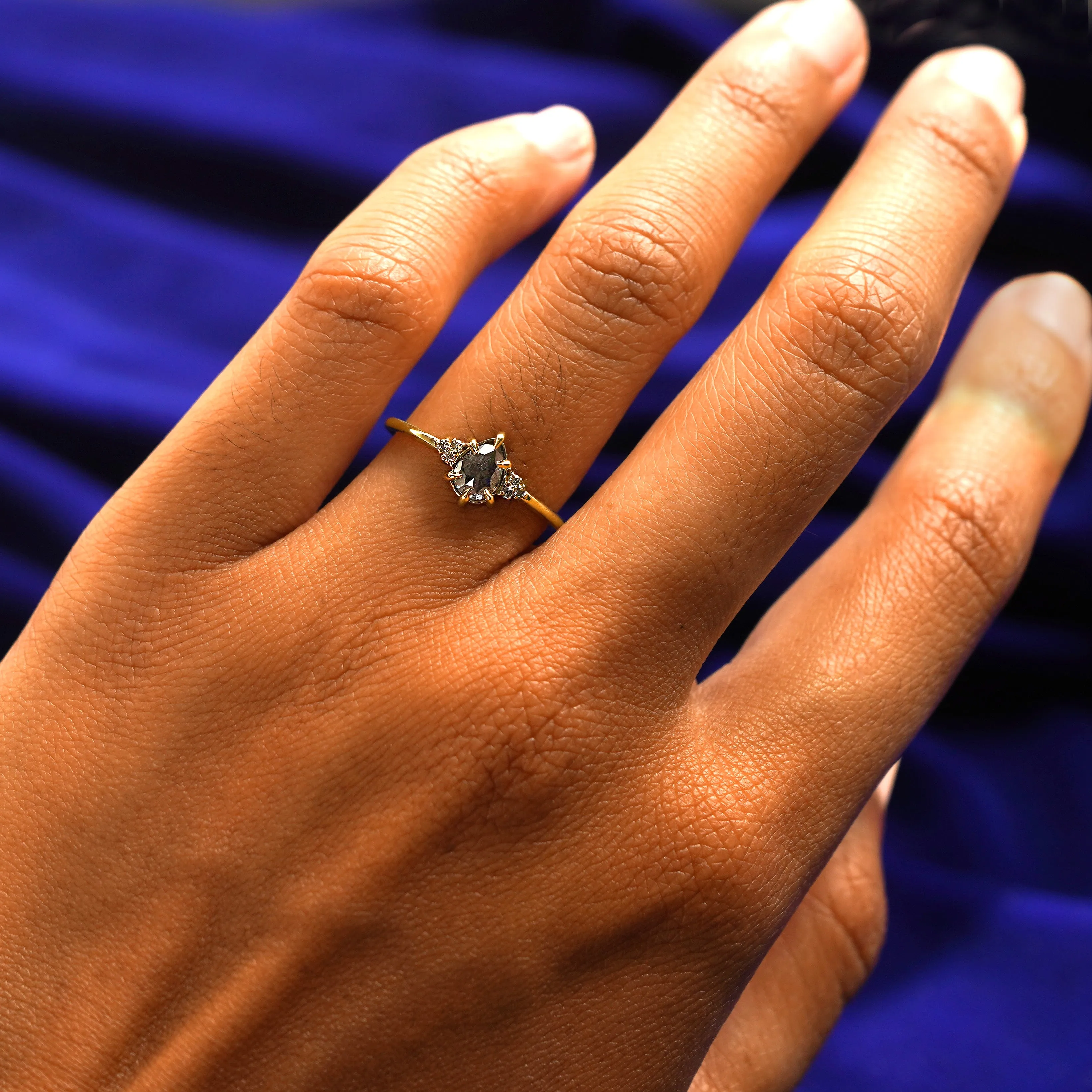 Pear Salt and Pepper Diamond Cluster Ring
