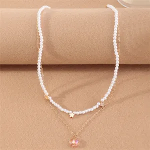 Pearl & Crystal 18K Gold-Plated Flower Layered Pendant Necklace