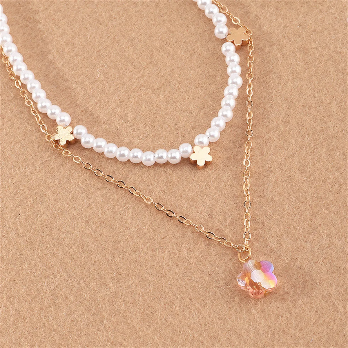 Pearl & Crystal 18K Gold-Plated Flower Layered Pendant Necklace