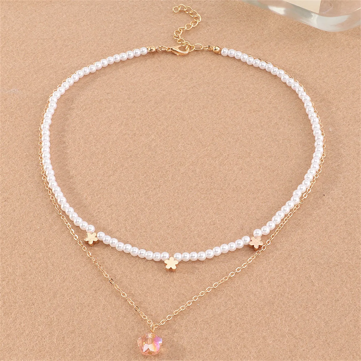 Pearl & Crystal 18K Gold-Plated Flower Layered Pendant Necklace