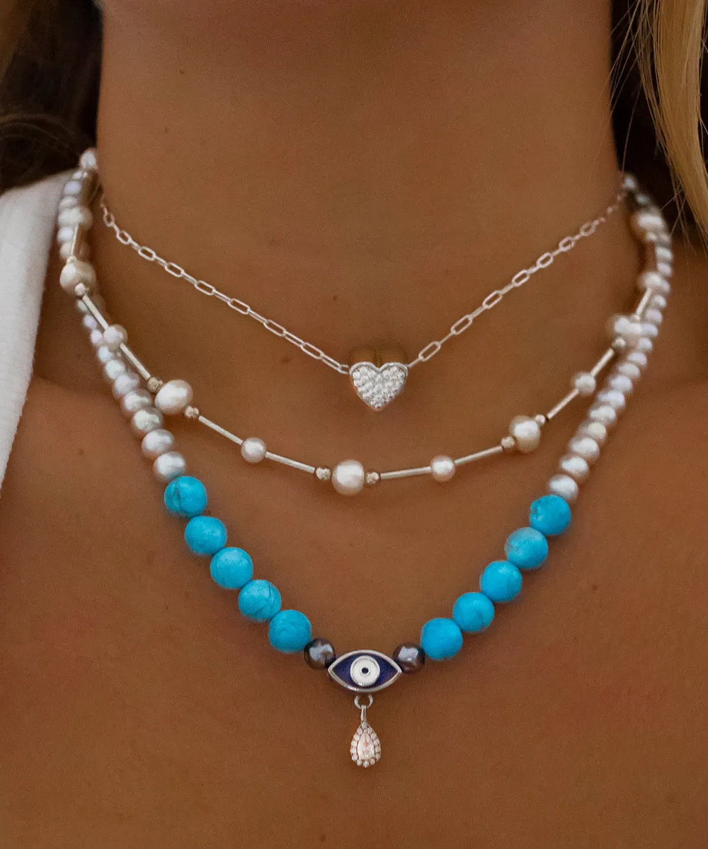 PEARL & SILVER BEADED NECKLACE