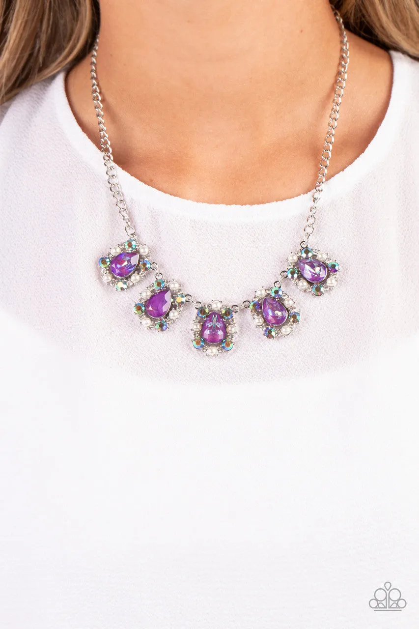 Pearly Pond - Purple - Pearl and Iridescent Rhinestone Paparazzi Short Necklace