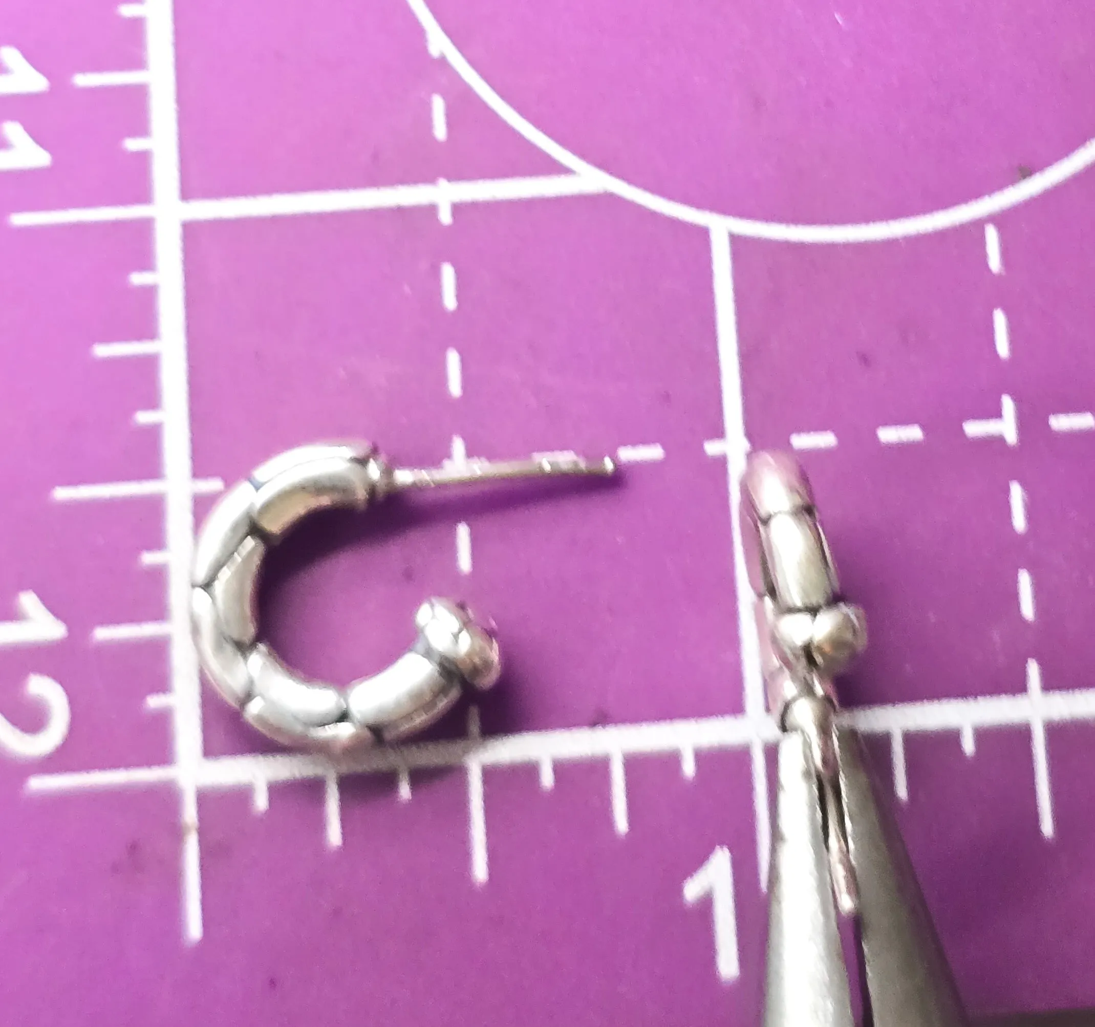 Pebble embossed half hoop sterling silver post earrings