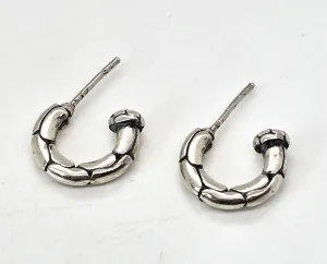 Pebble embossed half hoop sterling silver post earrings