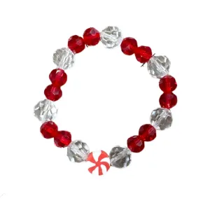 Peppermint with Red & Clear Beaded Bracelet