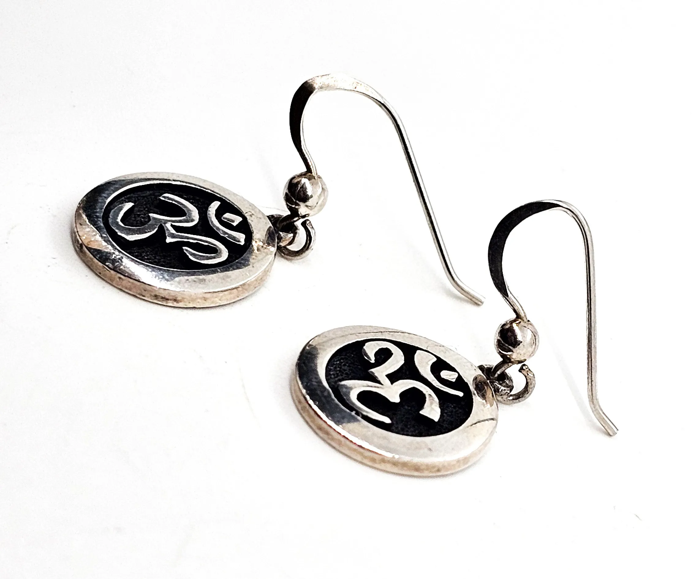 Peter Stone Om Awakening the Sacred Mantra signed PSCL drop sterling silver earrings
