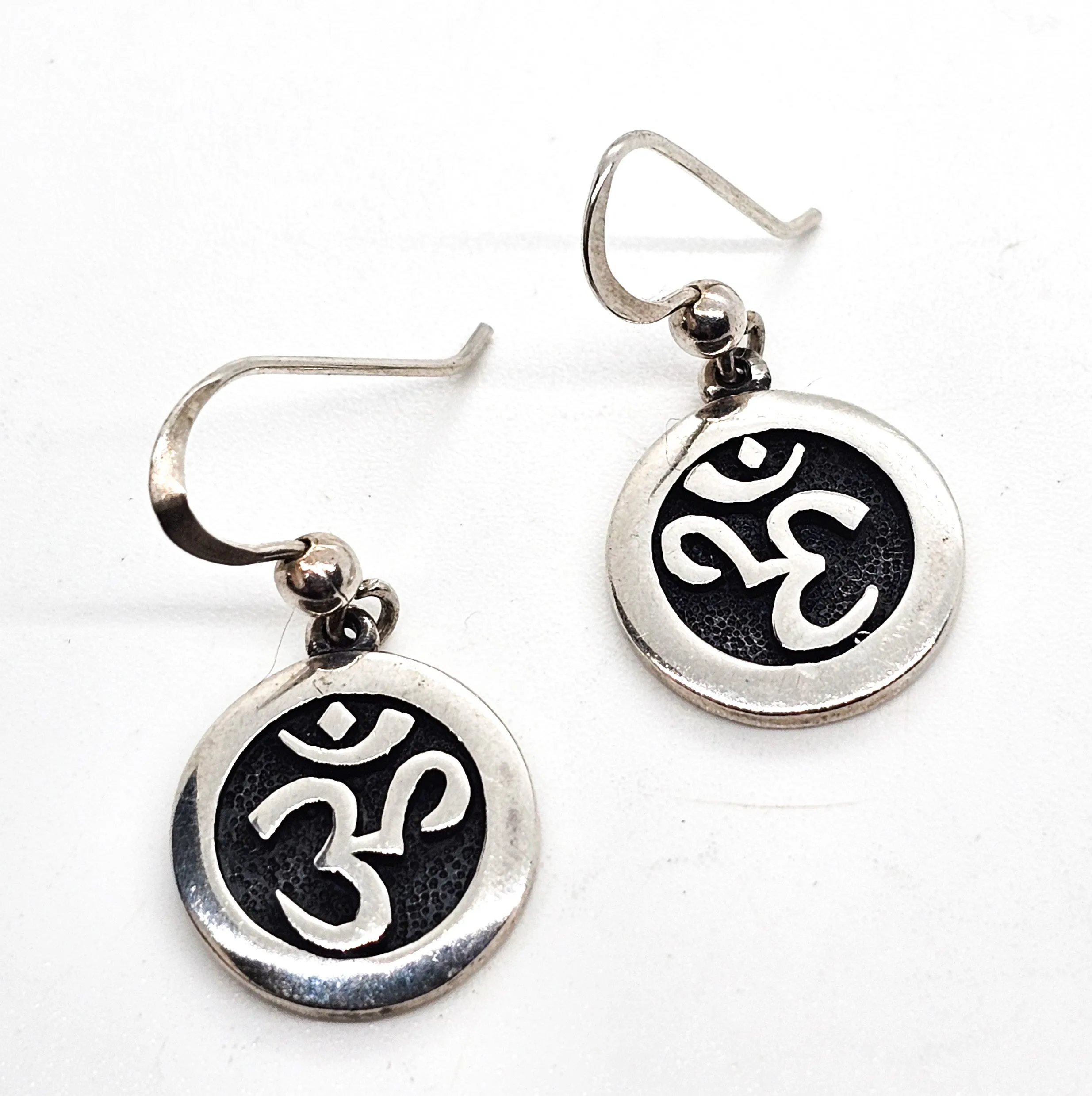 Peter Stone Om Awakening the Sacred Mantra signed PSCL drop sterling silver earrings