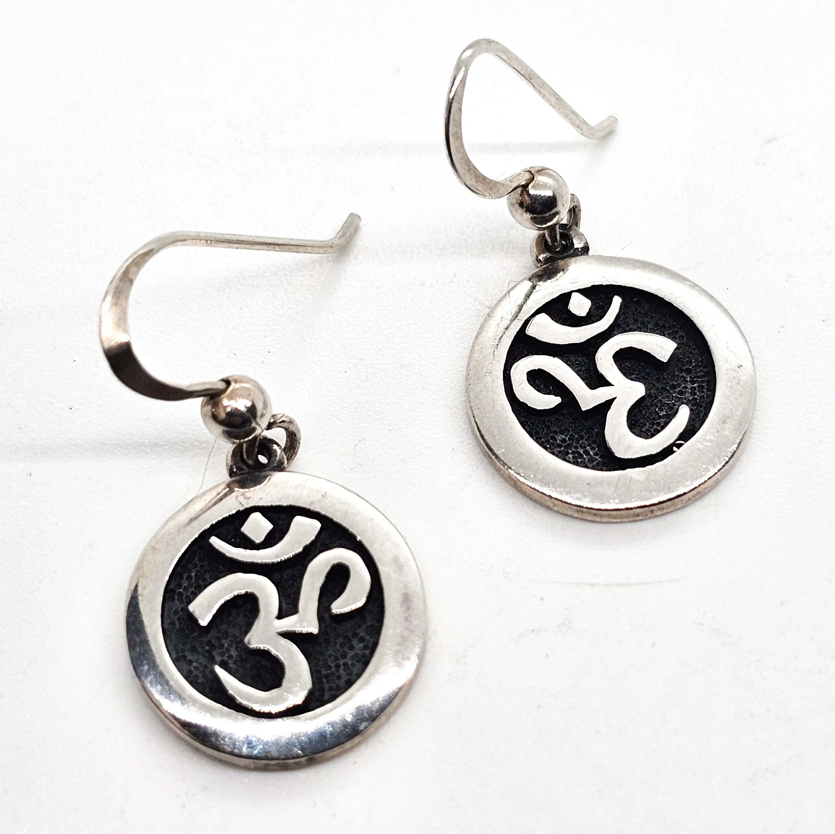 Peter Stone Om Awakening the Sacred Mantra signed PSCL drop sterling silver earrings