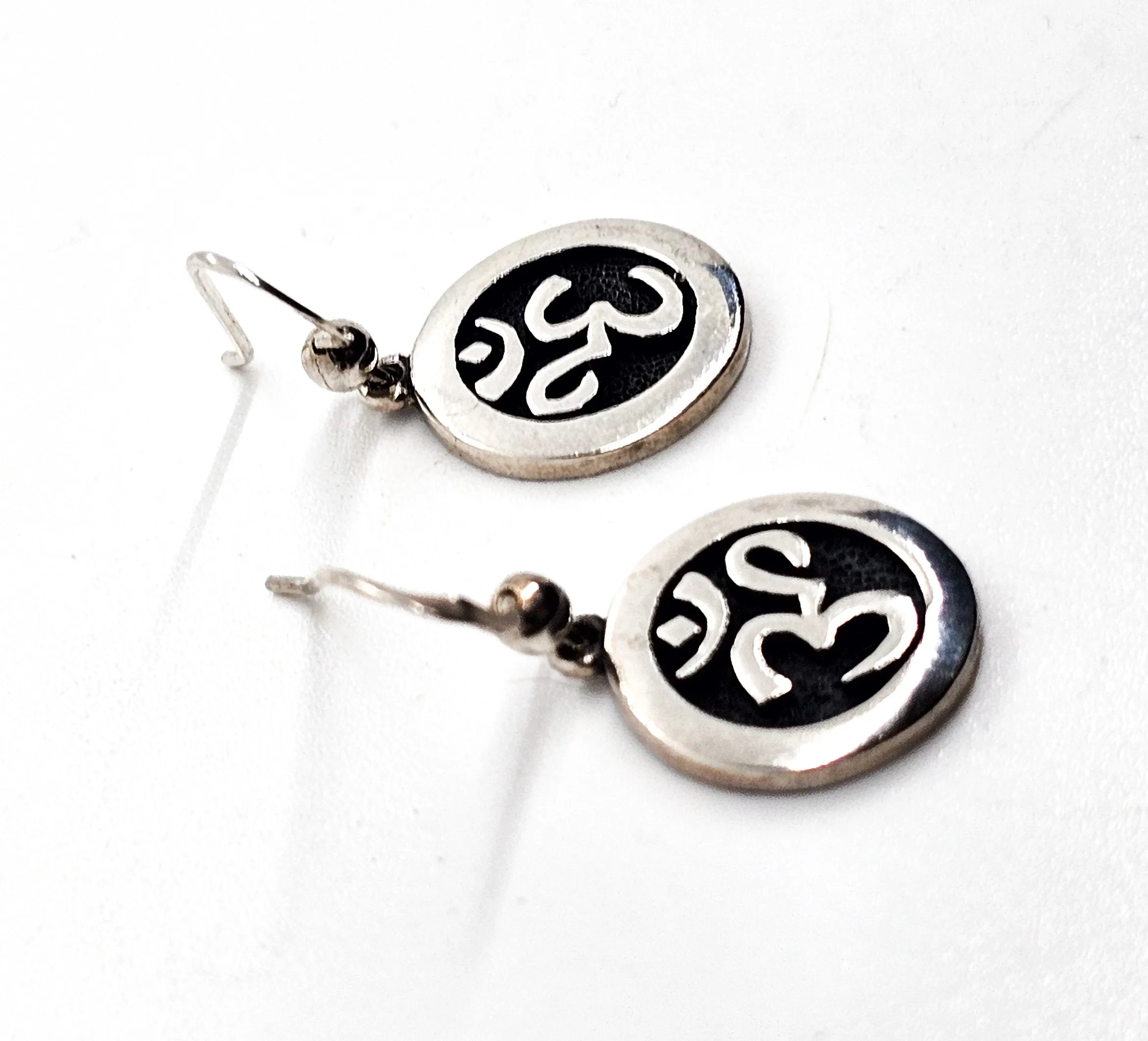 Peter Stone Om Awakening the Sacred Mantra signed PSCL drop sterling silver earrings