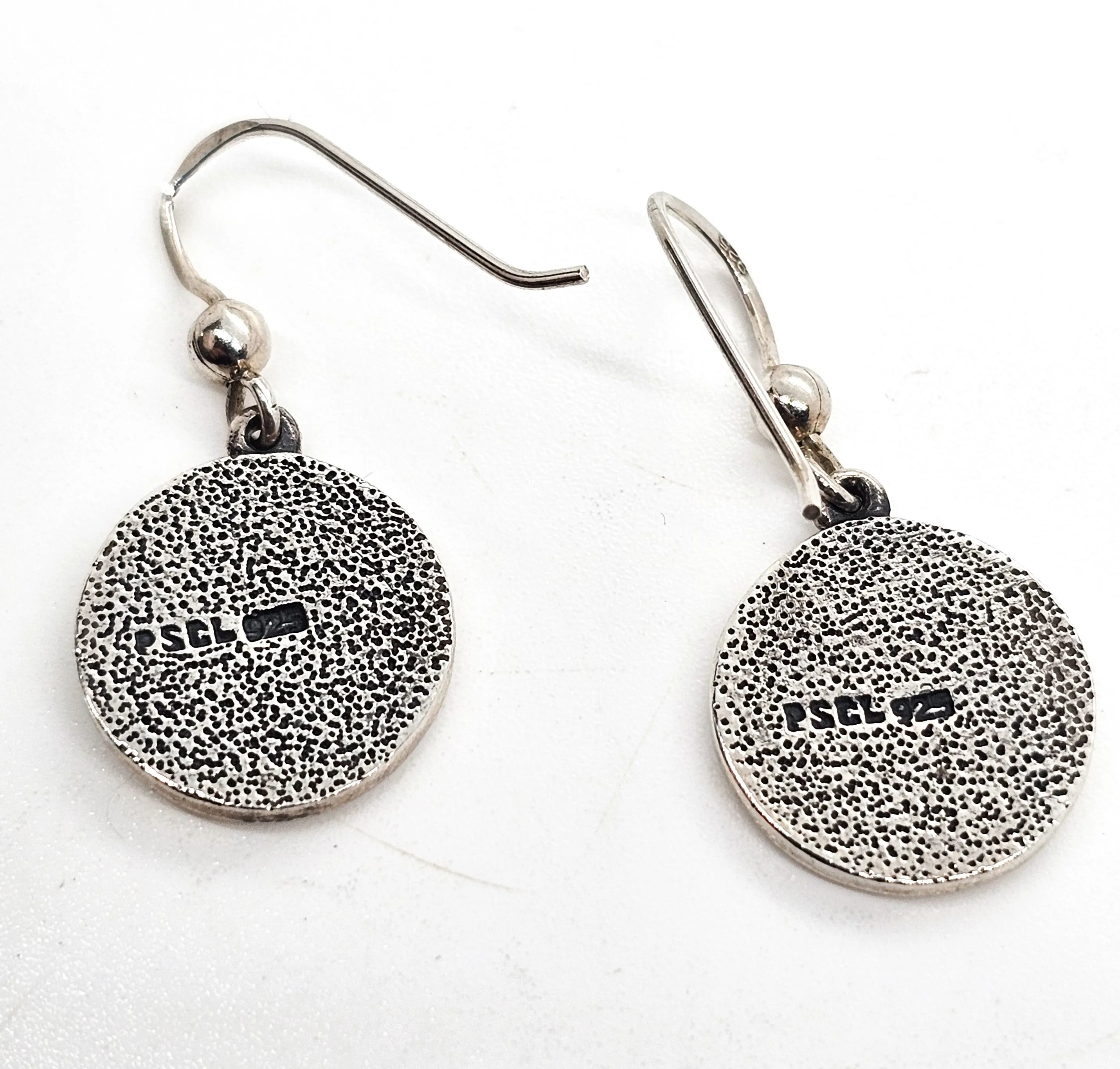 Peter Stone Om Awakening the Sacred Mantra signed PSCL drop sterling silver earrings