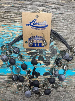 Pewter Multi Crystal Necklace w/ Earrings