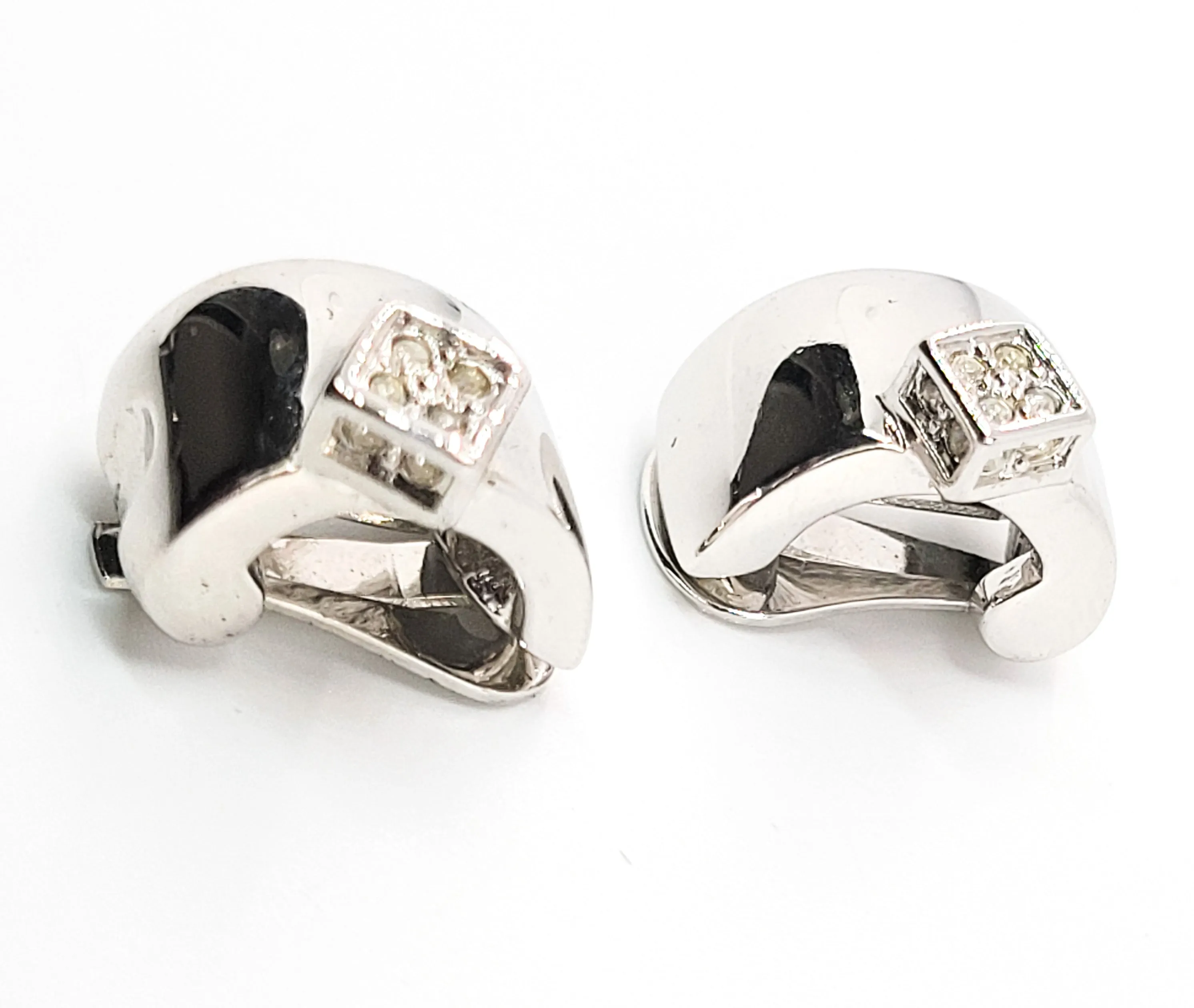 Pierre Lang Abstract Clear rhinestone chaton silver toned vintage clip on earrings