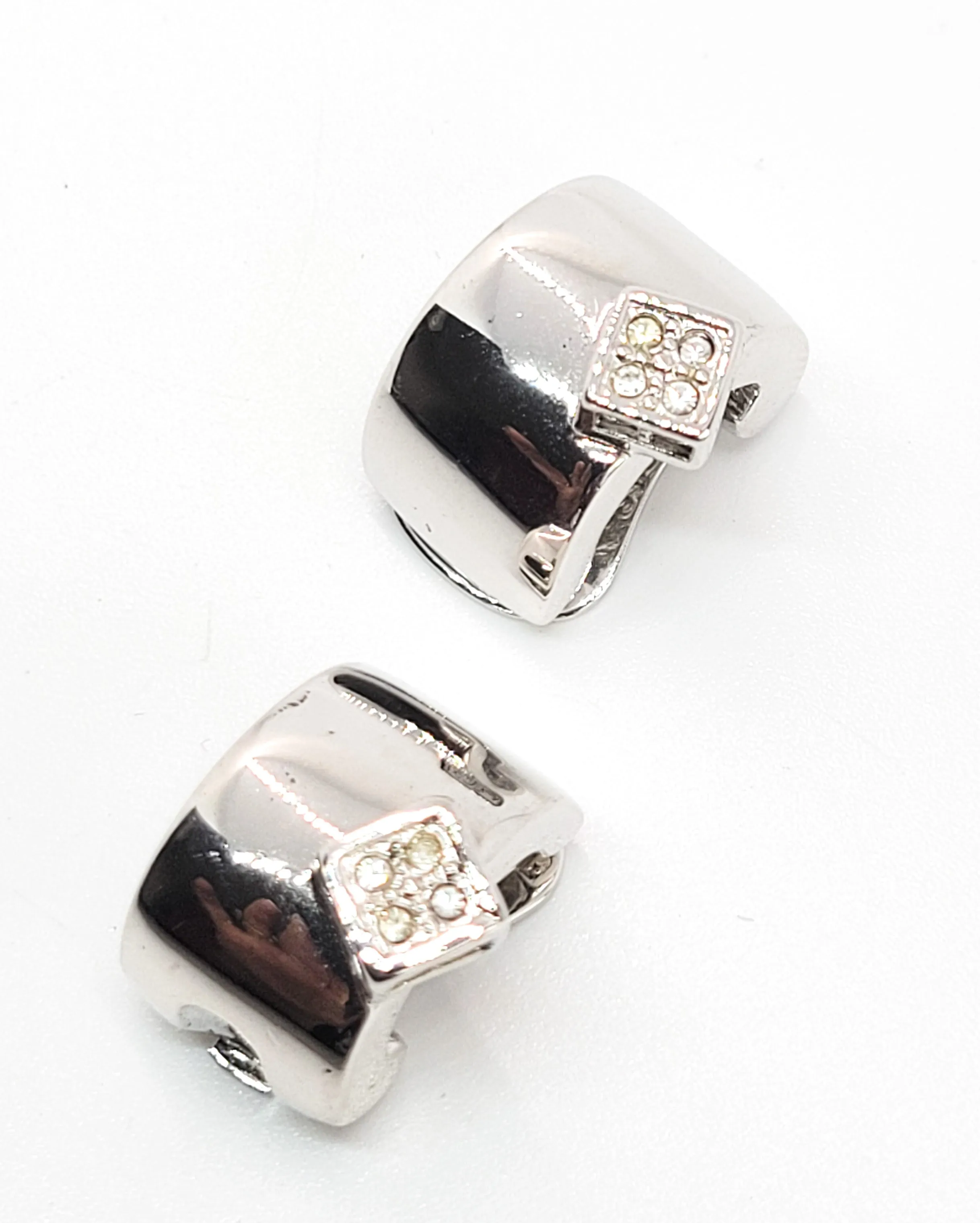 Pierre Lang Abstract Clear rhinestone chaton silver toned vintage clip on earrings