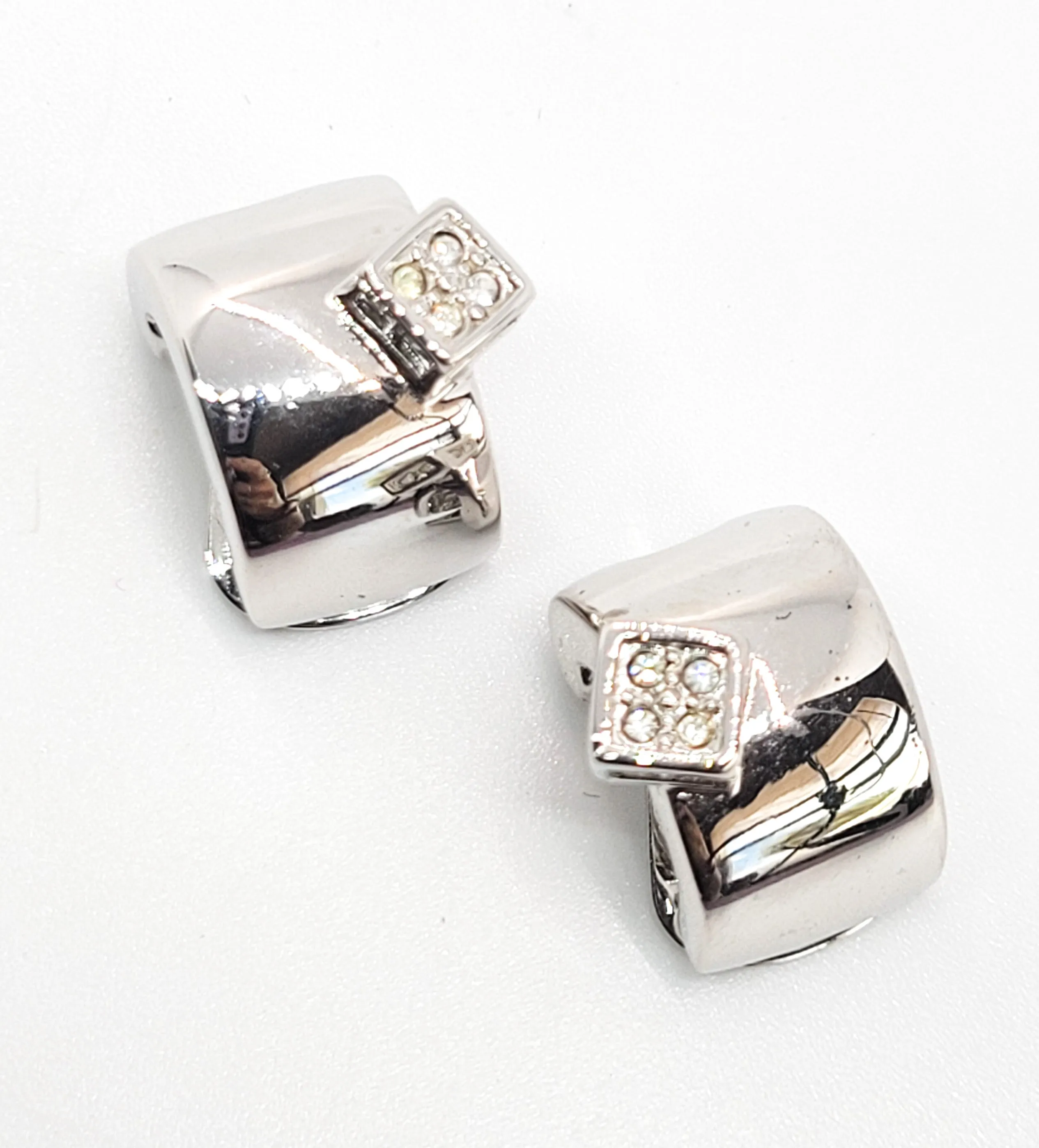 Pierre Lang Abstract Clear rhinestone chaton silver toned vintage clip on earrings
