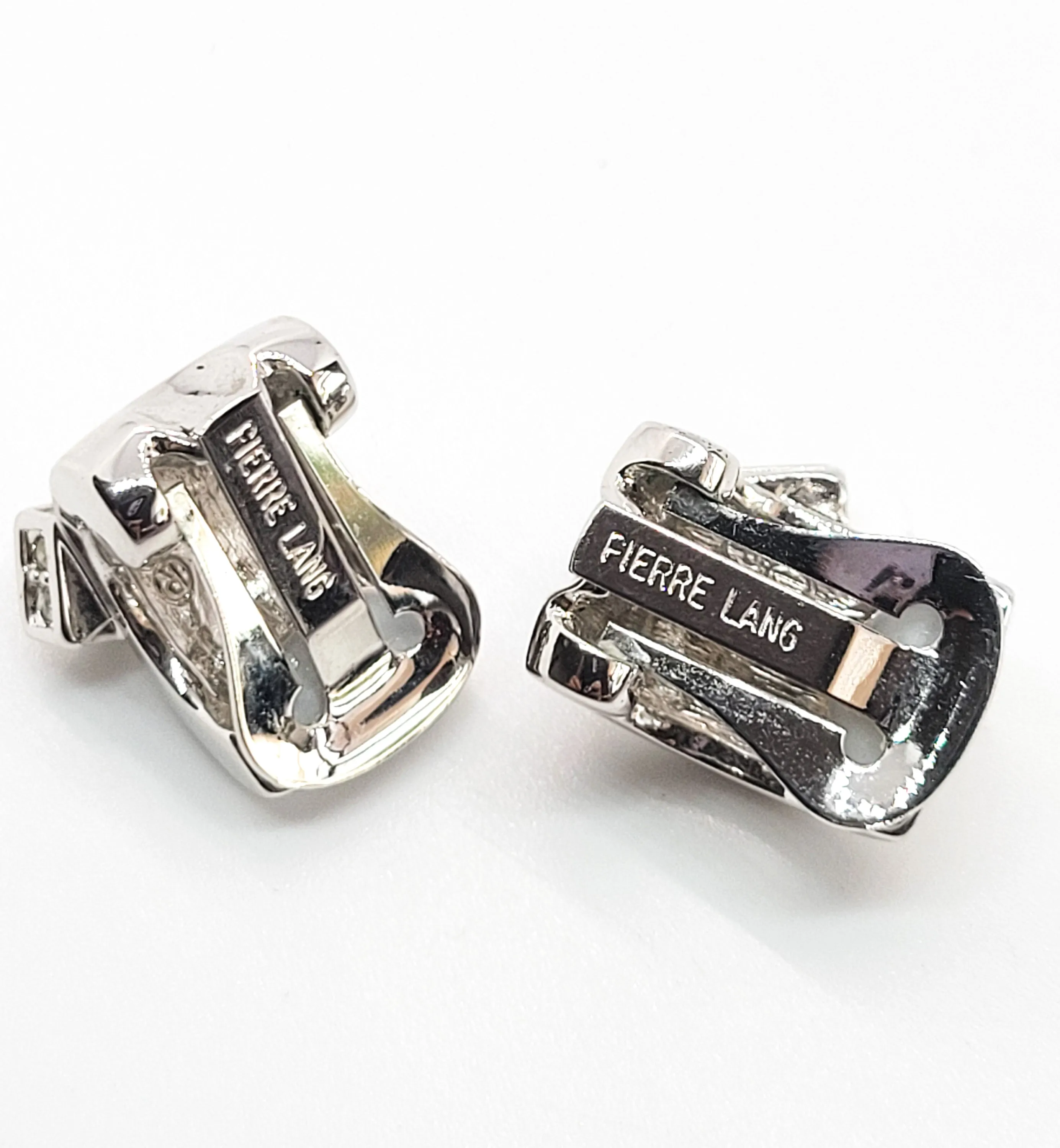 Pierre Lang Abstract Clear rhinestone chaton silver toned vintage clip on earrings