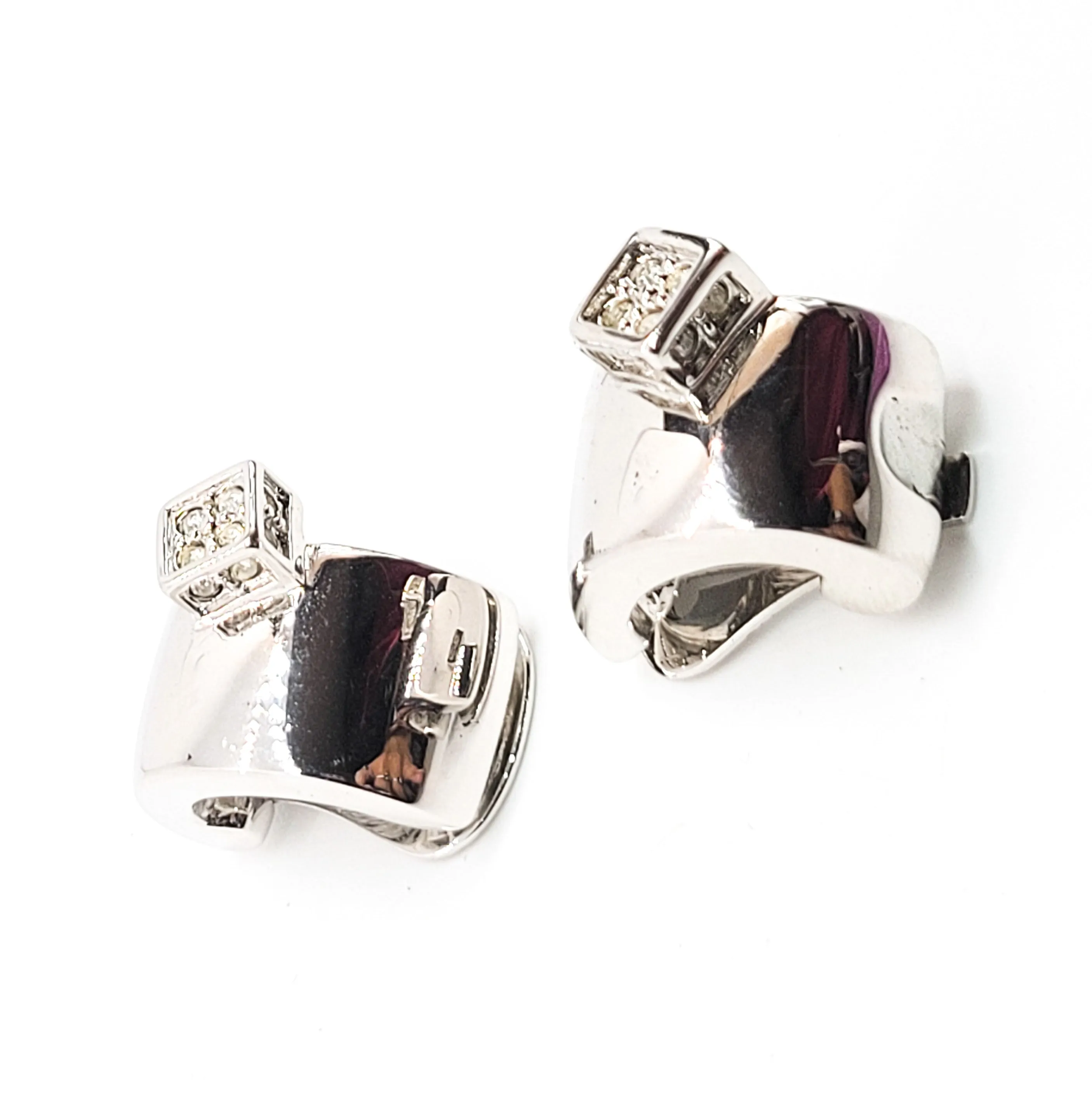 Pierre Lang Abstract Clear rhinestone chaton silver toned vintage clip on earrings