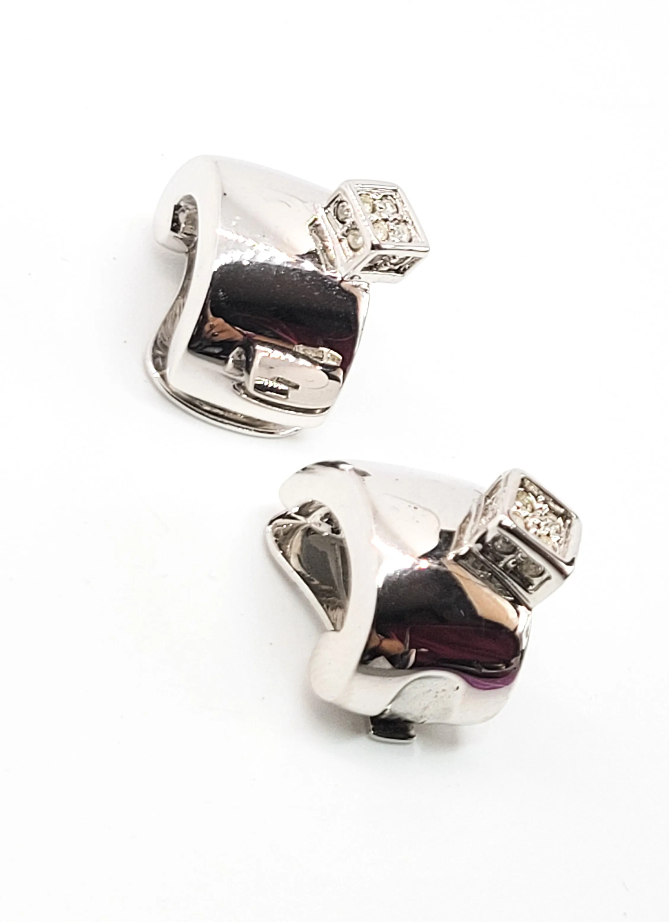 Pierre Lang Abstract Clear rhinestone chaton silver toned vintage clip on earrings
