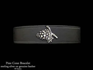 Pine Cone Bracelet Sterling Silver on Genuine Leather