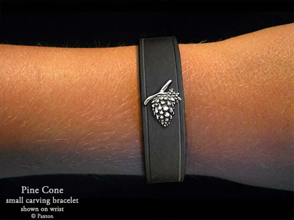 Pine Cone Bracelet Sterling Silver on Genuine Leather