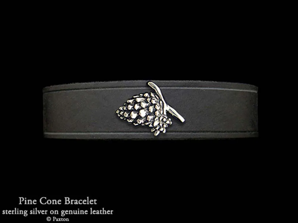 Pine Cone Bracelet Sterling Silver on Genuine Leather
