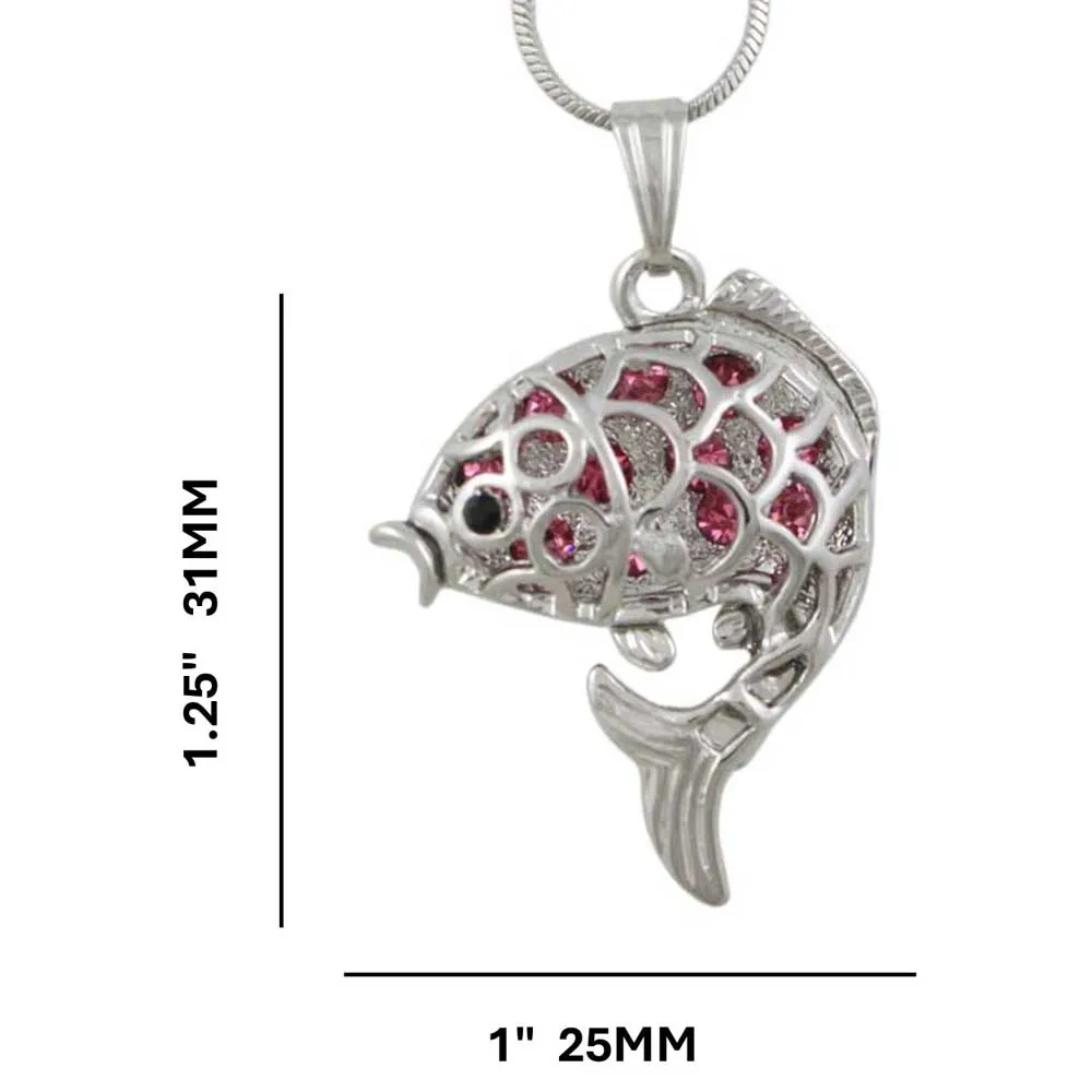 Pink Crystal 3D Fish Pendant on Silver-tone Chain - PT103