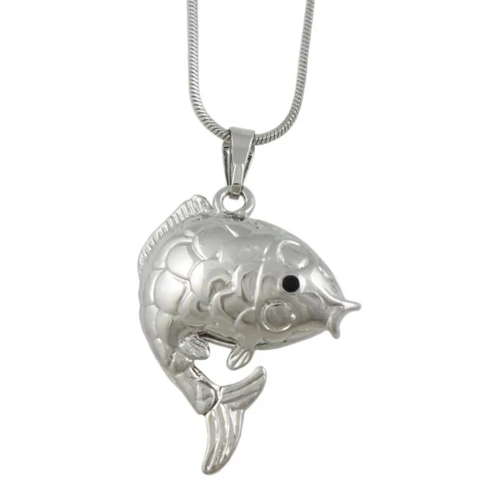 Pink Crystal 3D Fish Pendant on Silver-tone Chain - PT103