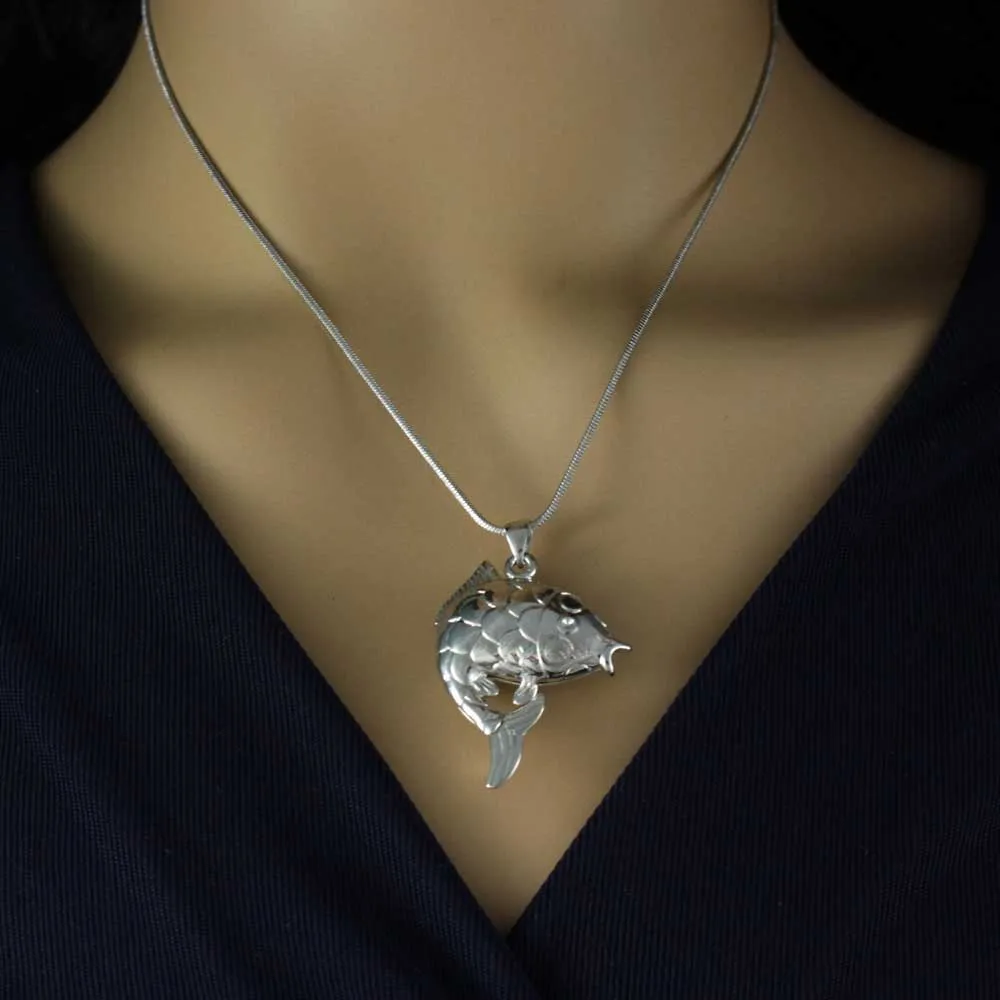 Pink Crystal 3D Fish Pendant on Silver-tone Chain - PT103