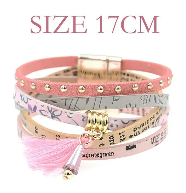 pink leather bracelet women charm bracelets 2016 BOHO style Bohemian bracelets&bangles gift bracelets for women manchette