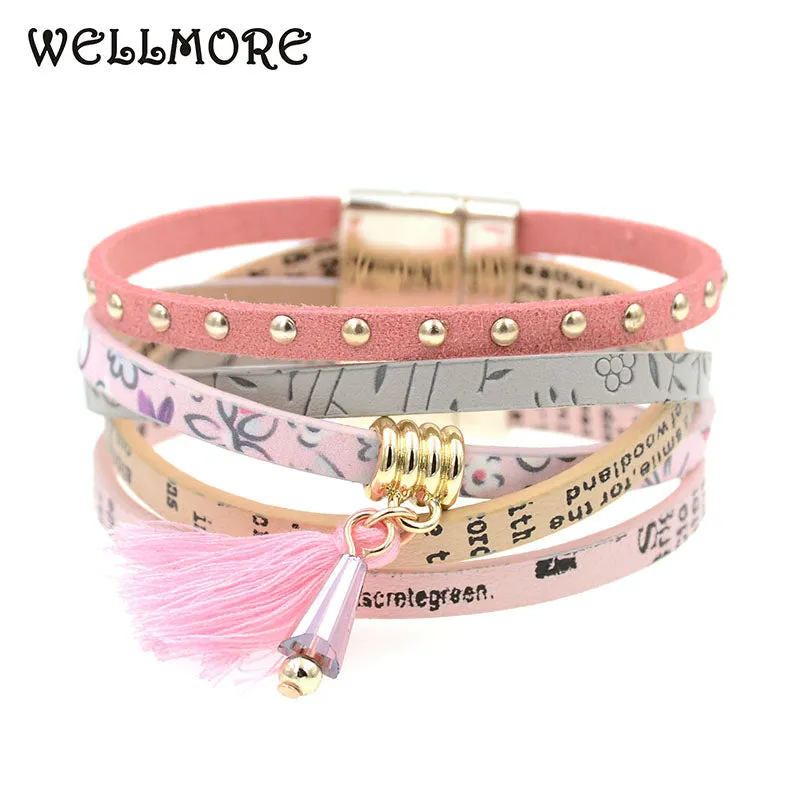 pink leather bracelet women charm bracelets 2016 BOHO style Bohemian bracelets&bangles gift bracelets for women manchette