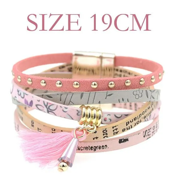 pink leather bracelet women charm bracelets 2016 BOHO style Bohemian bracelets&bangles gift bracelets for women manchette