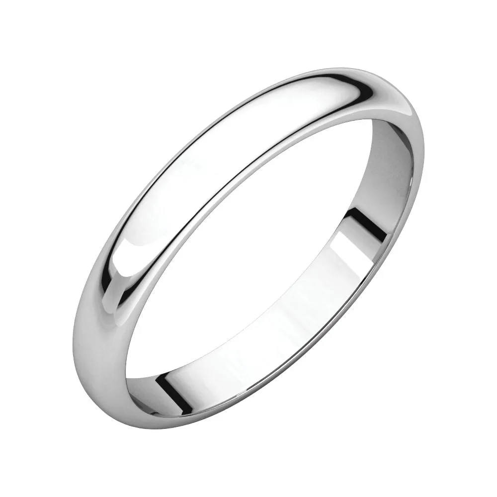 Platinum 3mm Half Round Band, Size 10