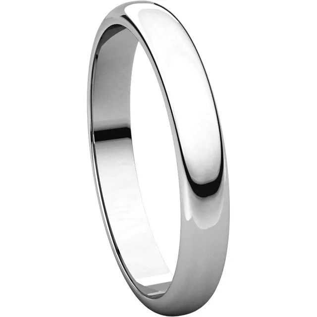 Platinum 3mm Half Round Band, Size 10