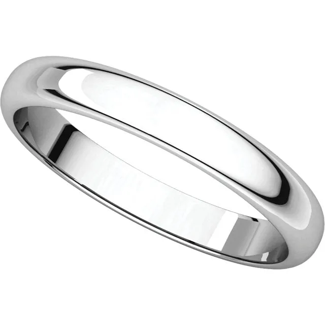 Platinum 3mm Half Round Band, Size 10
