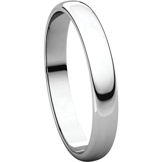 Platinum 3mm Half Round Light Band, Size 13.5