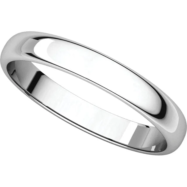 Platinum 3mm Half Round Light Band, Size 13.5