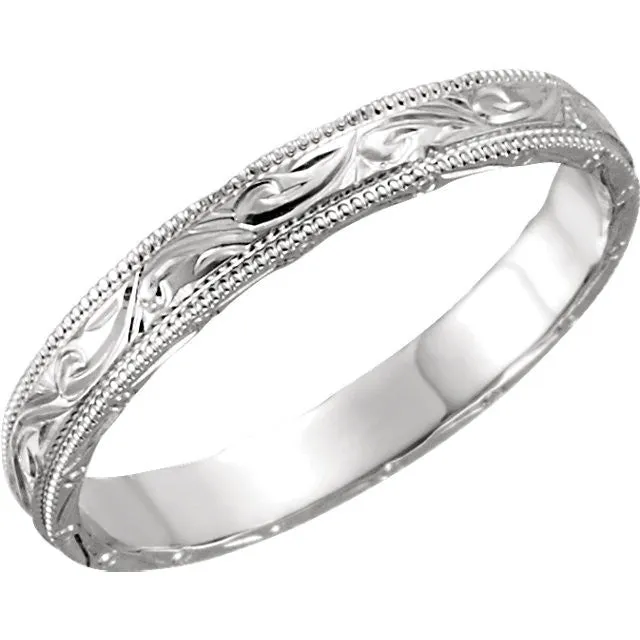 Platinum 3mm Hand Engraved Band Size 6