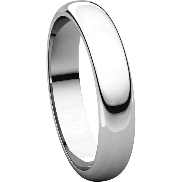 Platinum 4mm Half Round Band, Size 8.5