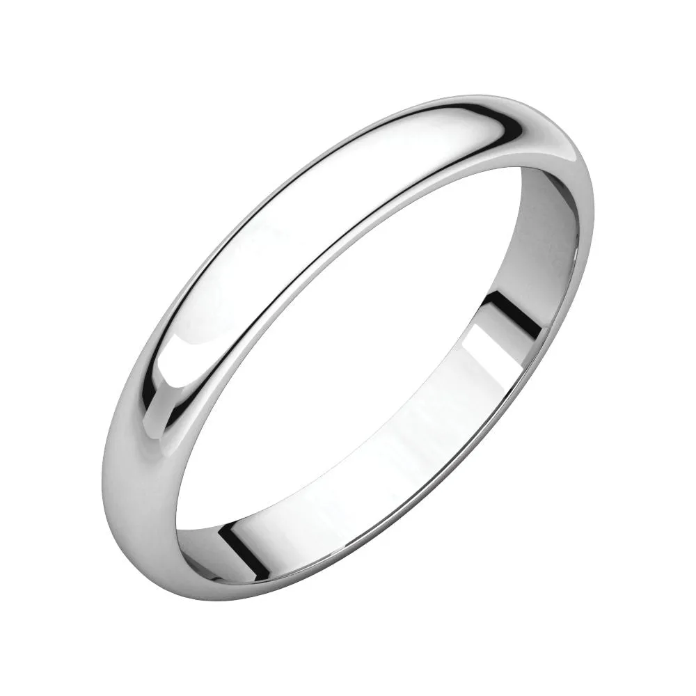 Platinum 4mm Half Round Light Band, Size 8.5