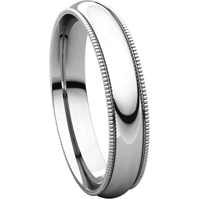 Platinum 4mm Milgrain Comfort Fit Band, Size 8