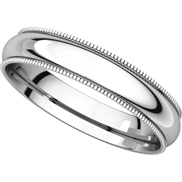 Platinum 4mm Milgrain Comfort Fit Band, Size 8