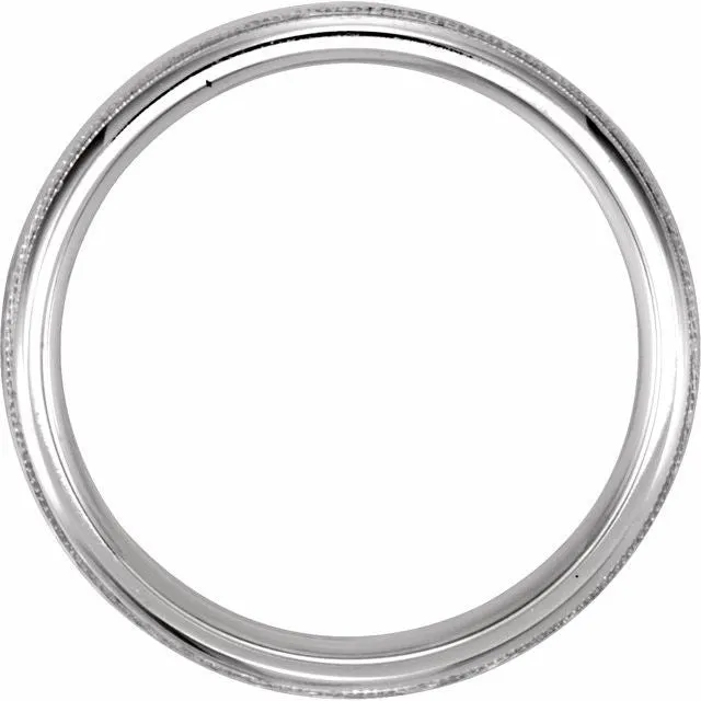 Platinum 5 mm Half Round Comfort-Fit Milgrain Band With Hammer Finish